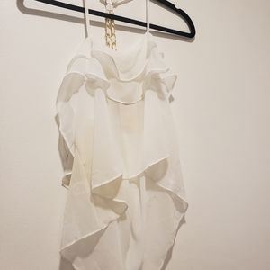 Love J White Ruffled Sheer Blouse. Size XL.